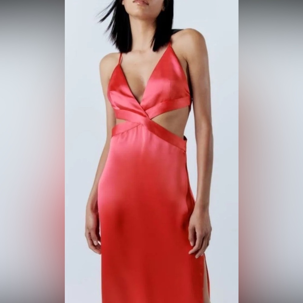 Pink Satin Midi Dress
